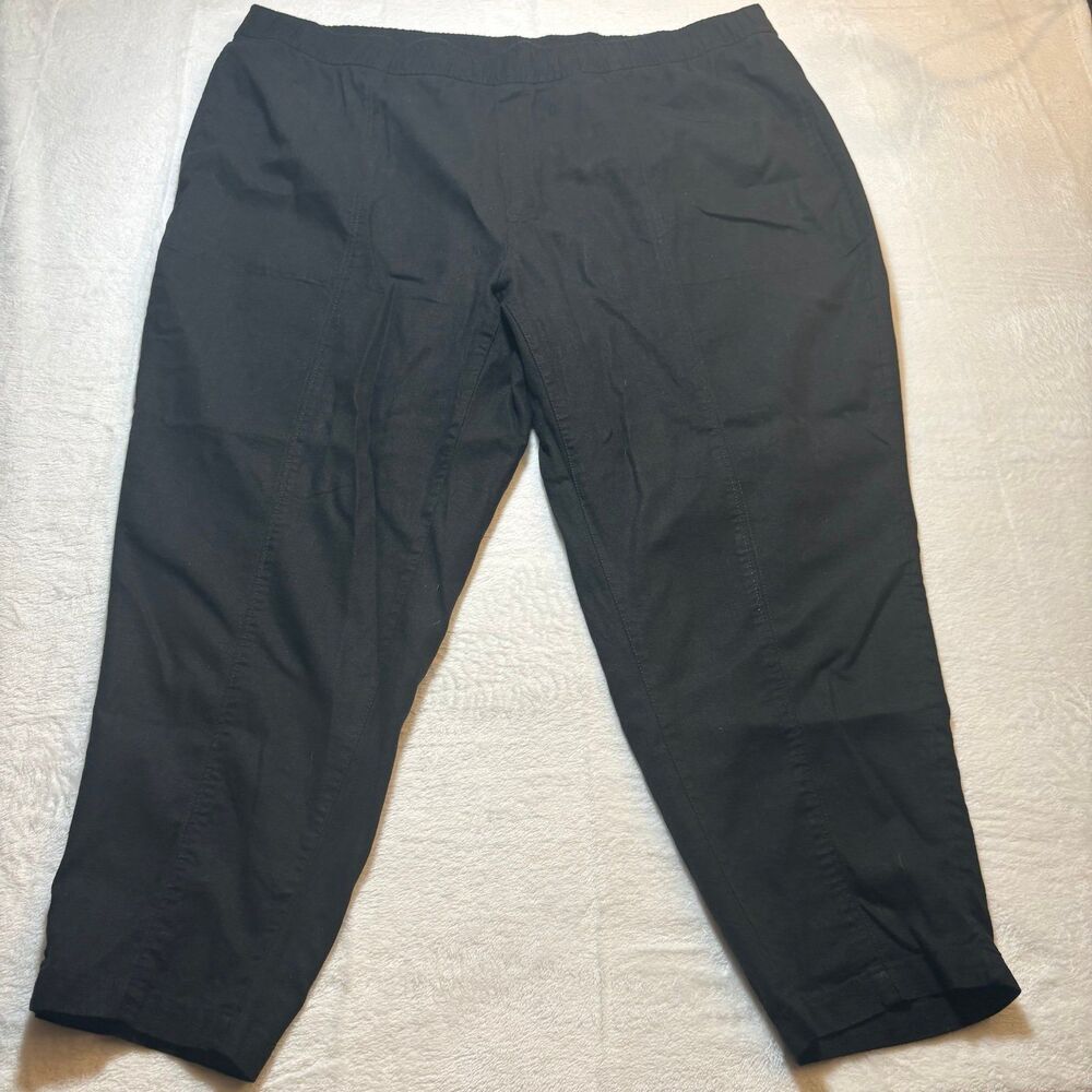 Old Navy Black Linen Blend Pants 3X High Rise Straight Taper Cropped Pull On